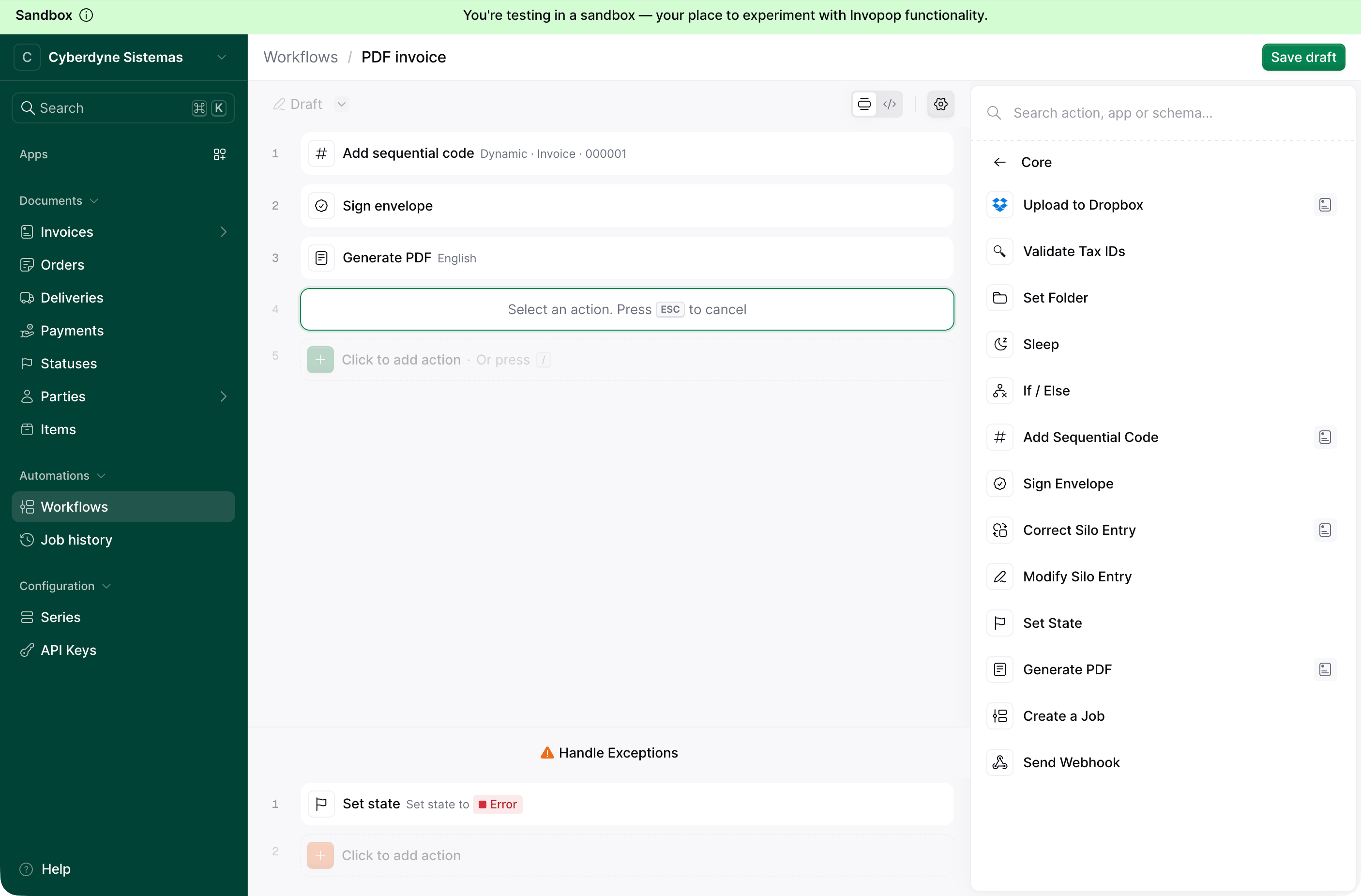 Action picker with the Set State action