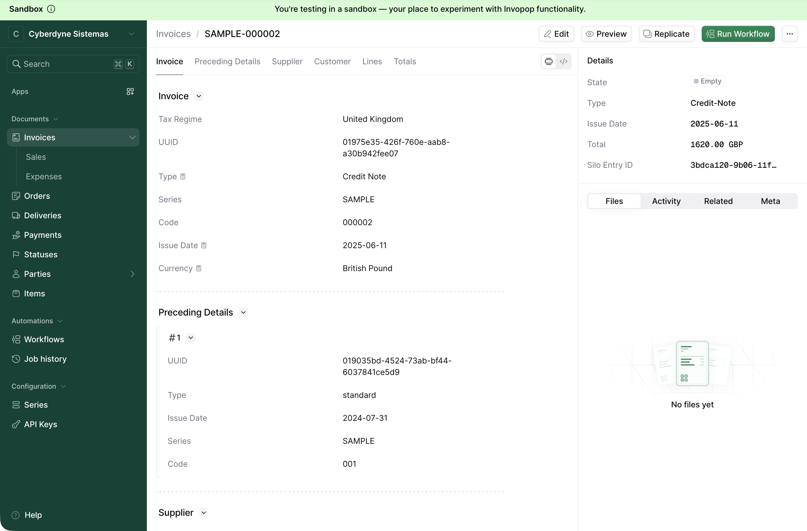 Invoice detail view
