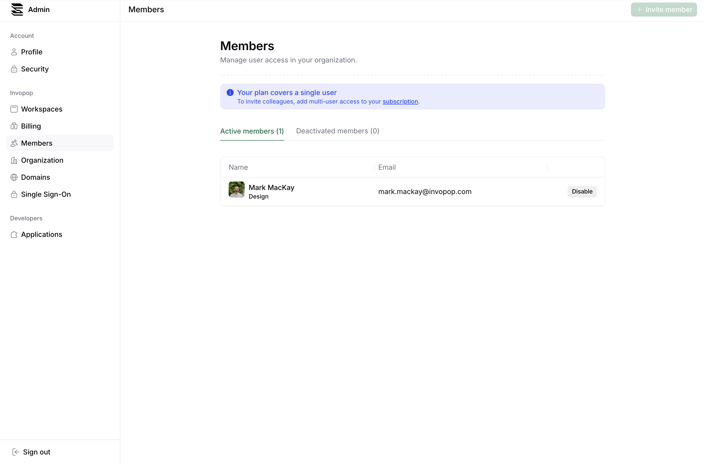 Organization members page