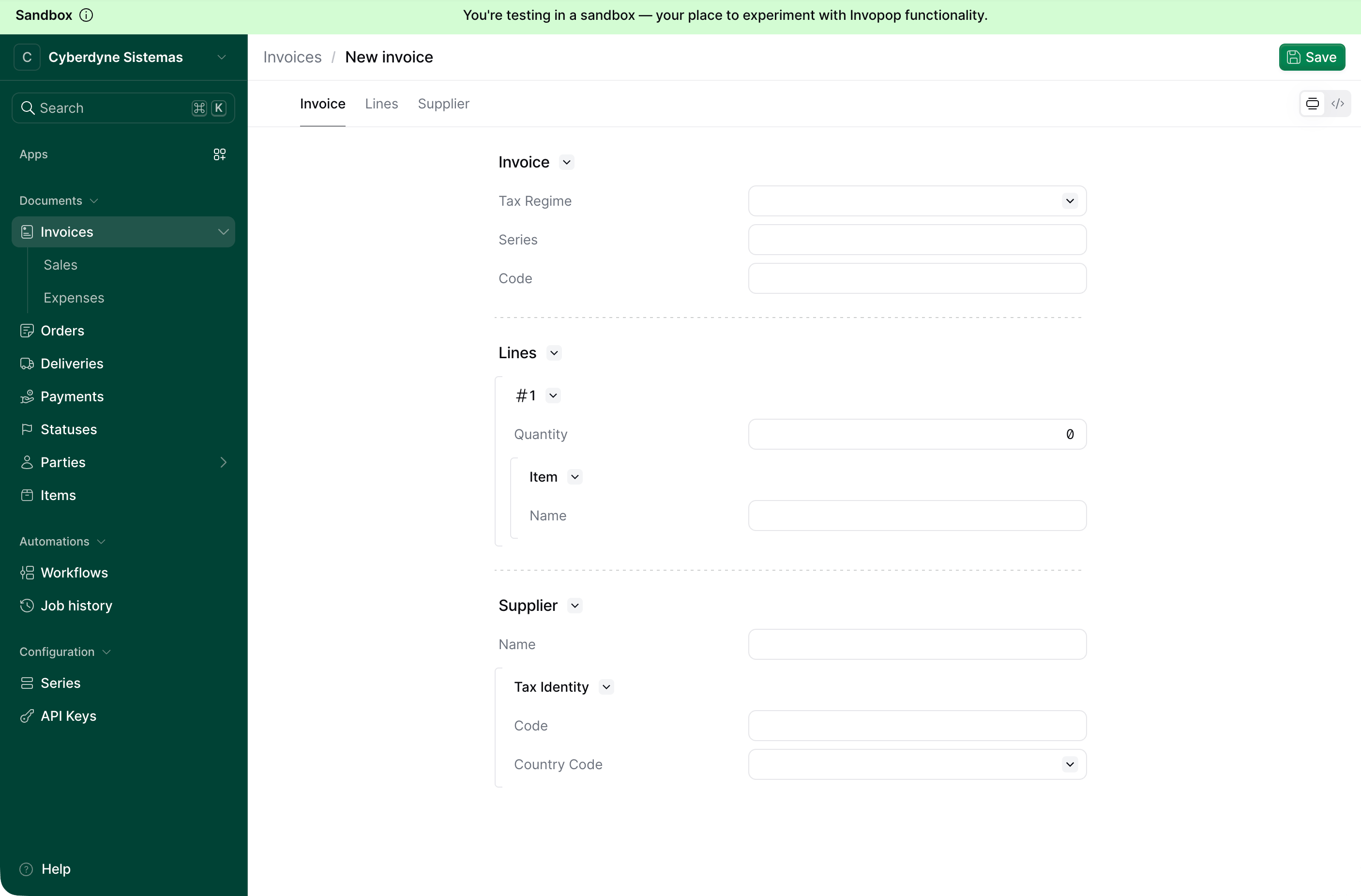 Document editor with the code view toggle below the Save button