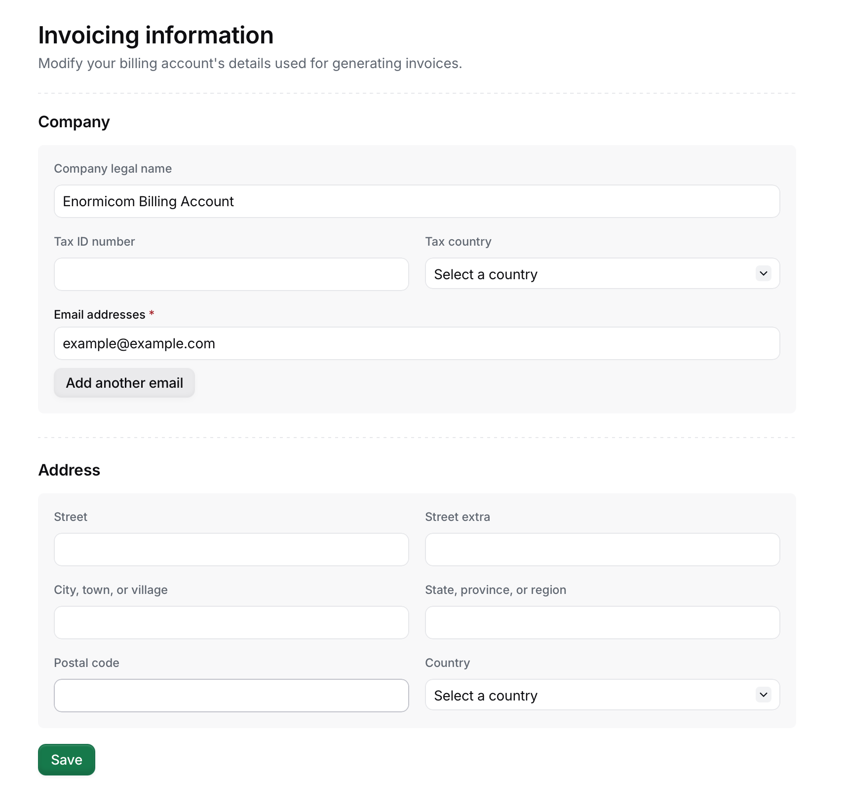 Add your invoicing information