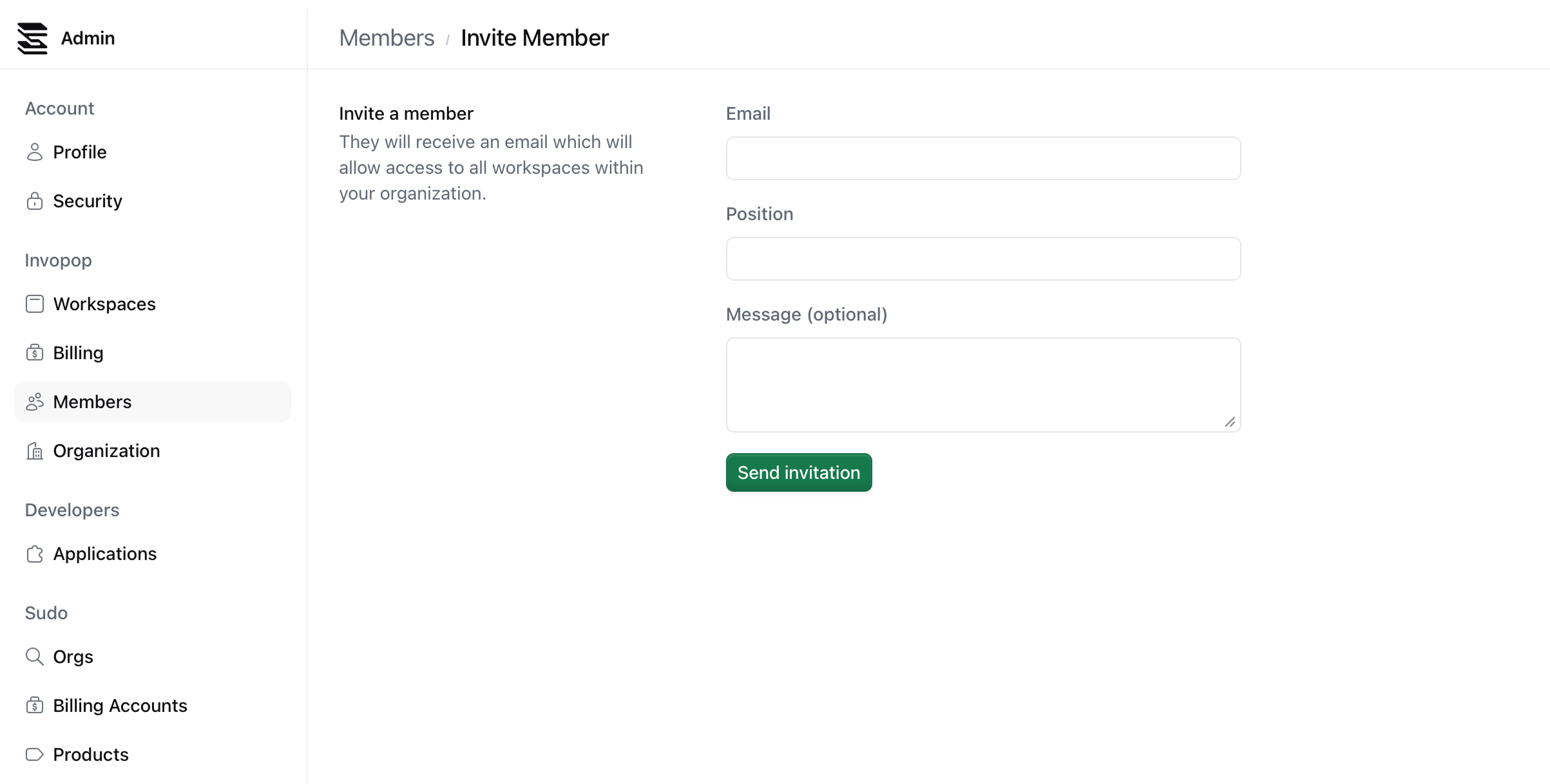 Invite members - Invopop