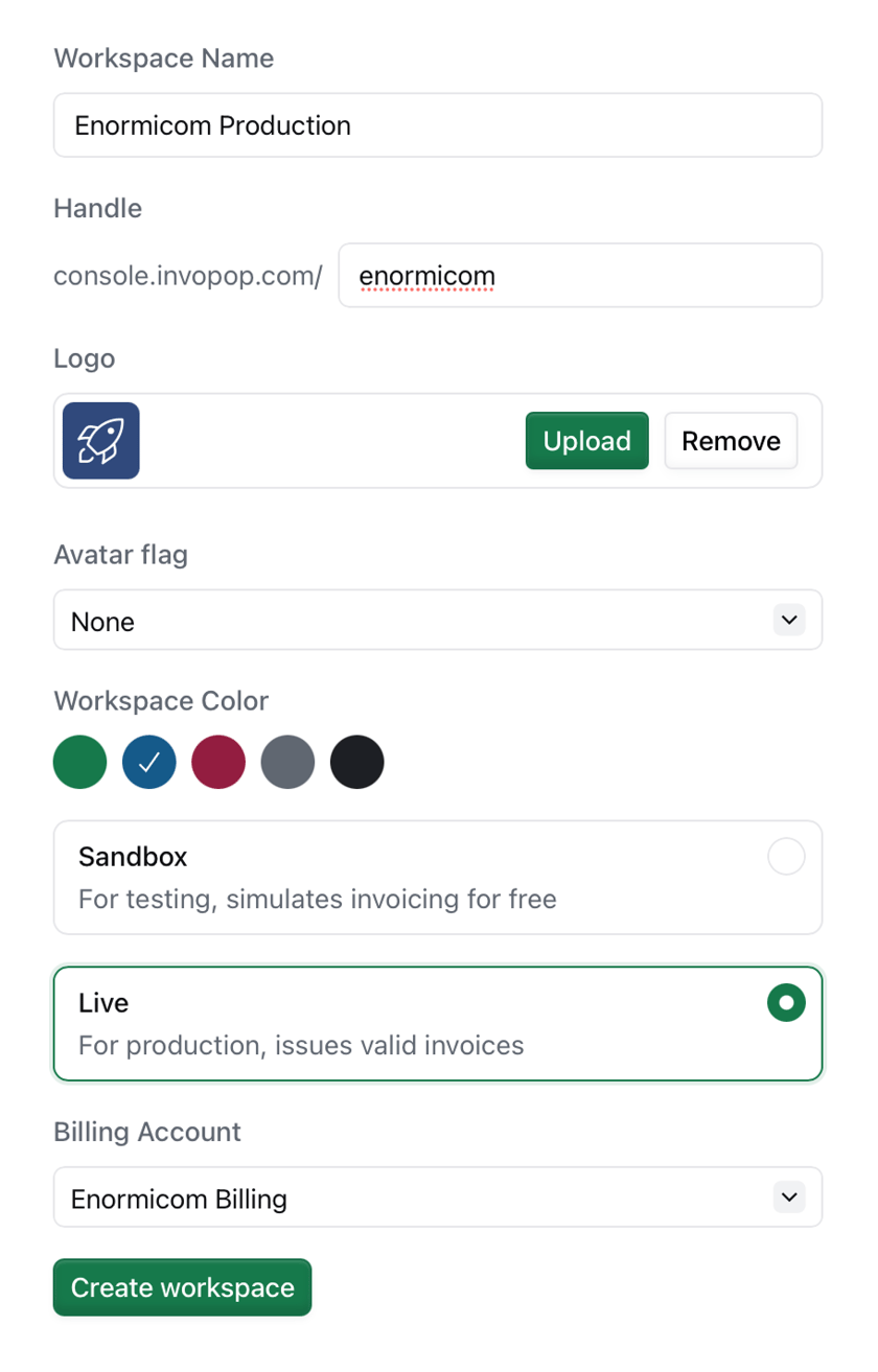 Create & configure workspaces - Invopop