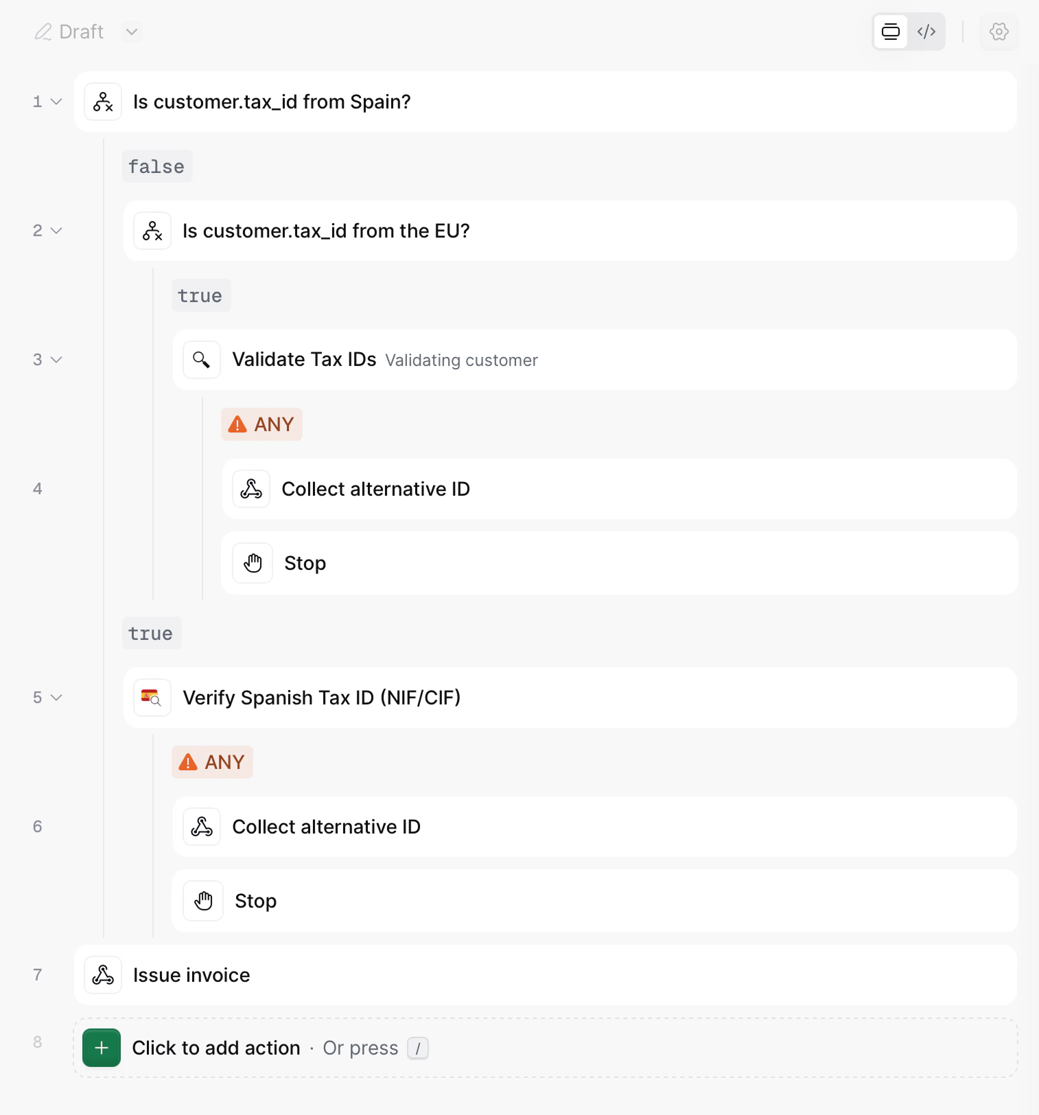 Add condition action