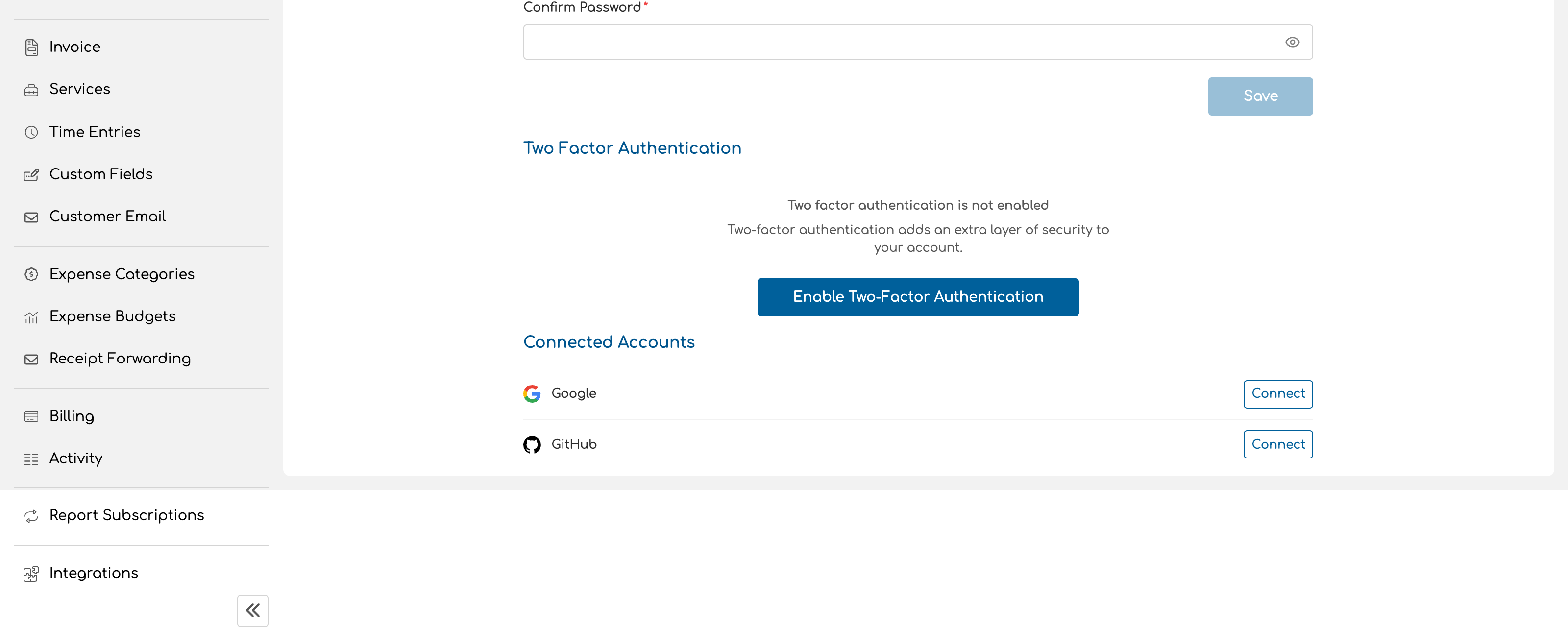 Connected accounts section showing one connected and one available provider