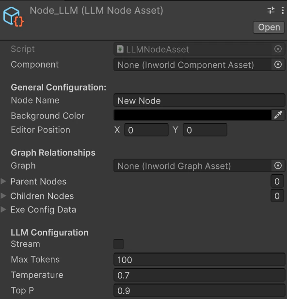 LLMNodeAsset Unity Inspector