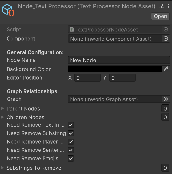 TextProcessorNodeAsset Unity Inspector