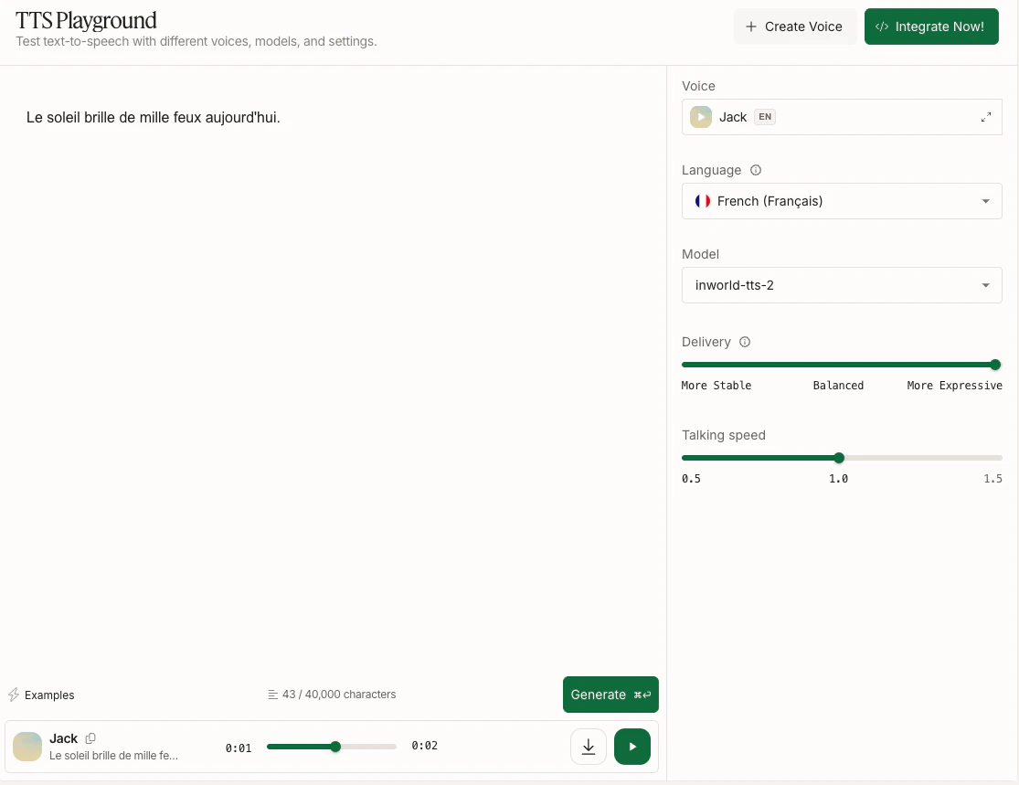 TTS Playground generating speech with a localized voice