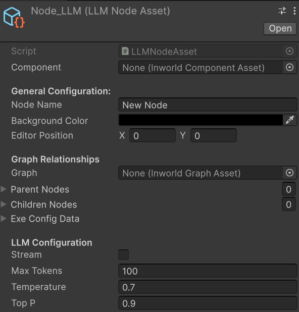 LLMNodeAsset Unity Inspector