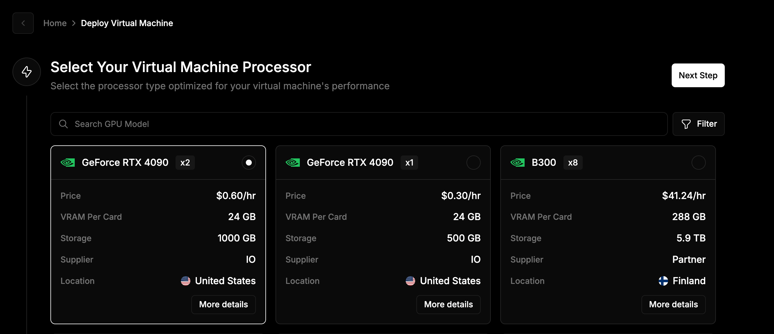 IO Cloud VM Choose Cluster Pn