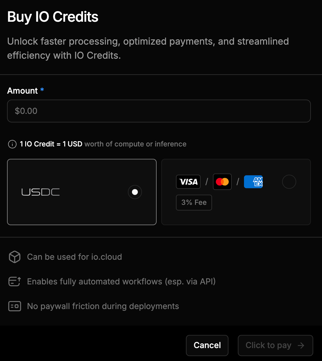 IO Credits Buy Pop Up