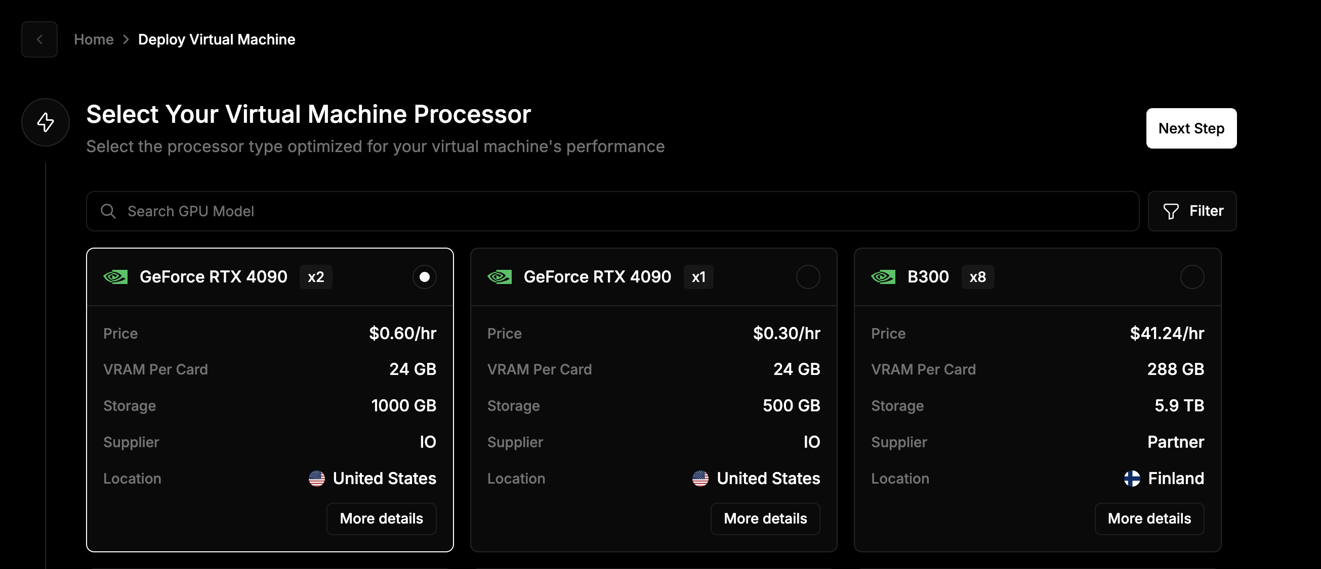 IO Cloud VM Choose Cluster Pn