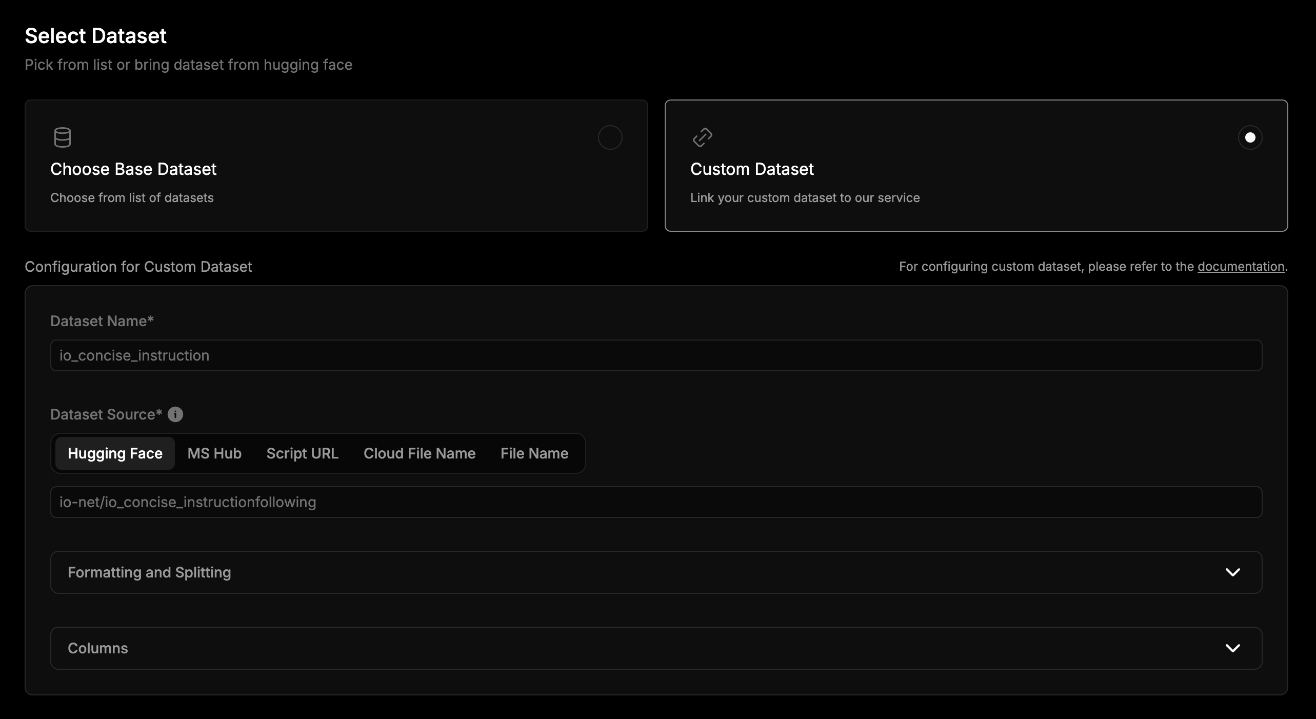 TaaS Select Dataset - Custom Dataset