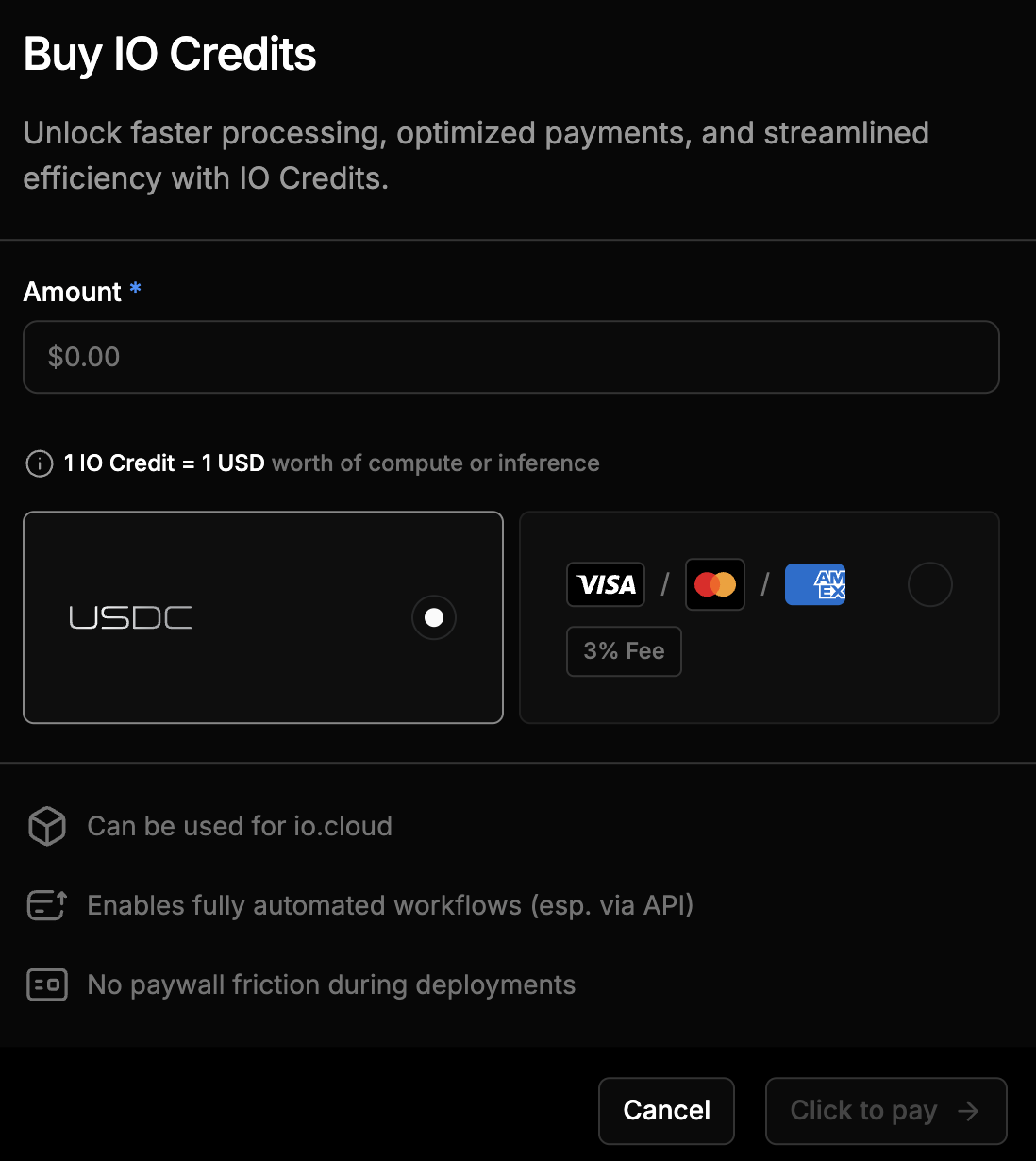 IO Credits Buy Pop Up