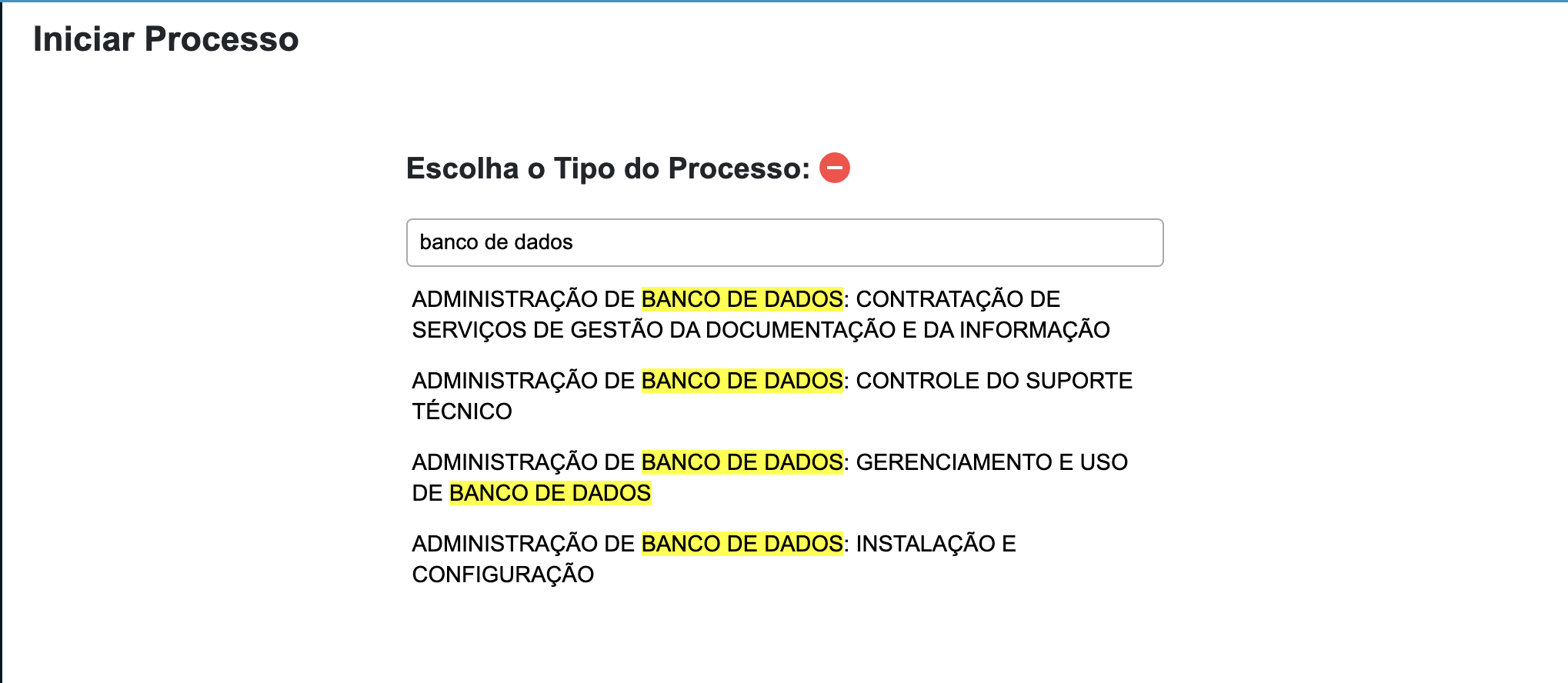 Tela SEI mostrando a seleção do tipo de processo com a opção destacada