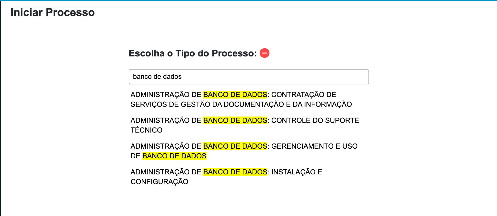 Tela SEI mostrando a seleção do tipo de processo com a opção destacada