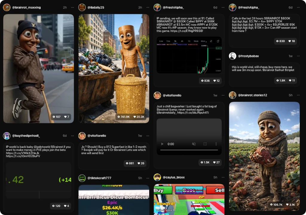 UGC feed — TikTok and X posts about a token