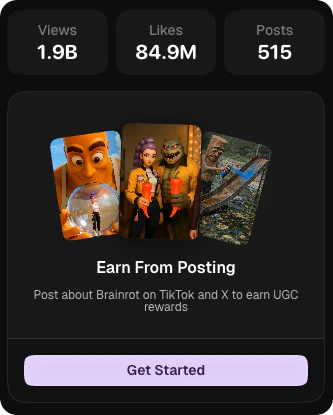 UGC stats — views, likes, posts, and earn from posting CTA