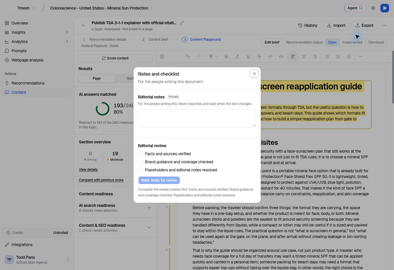 Notes and checklist with editorial notes and the three review checks.