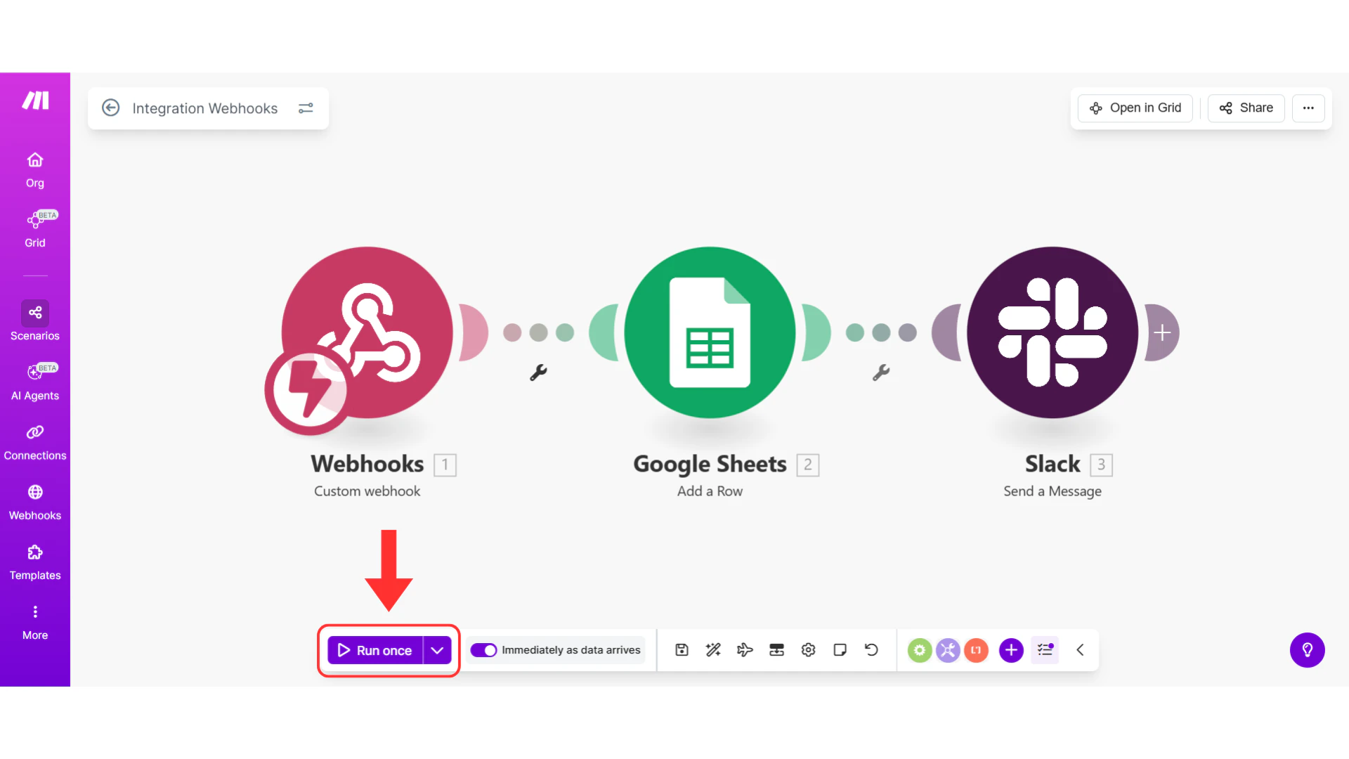 Run once button location