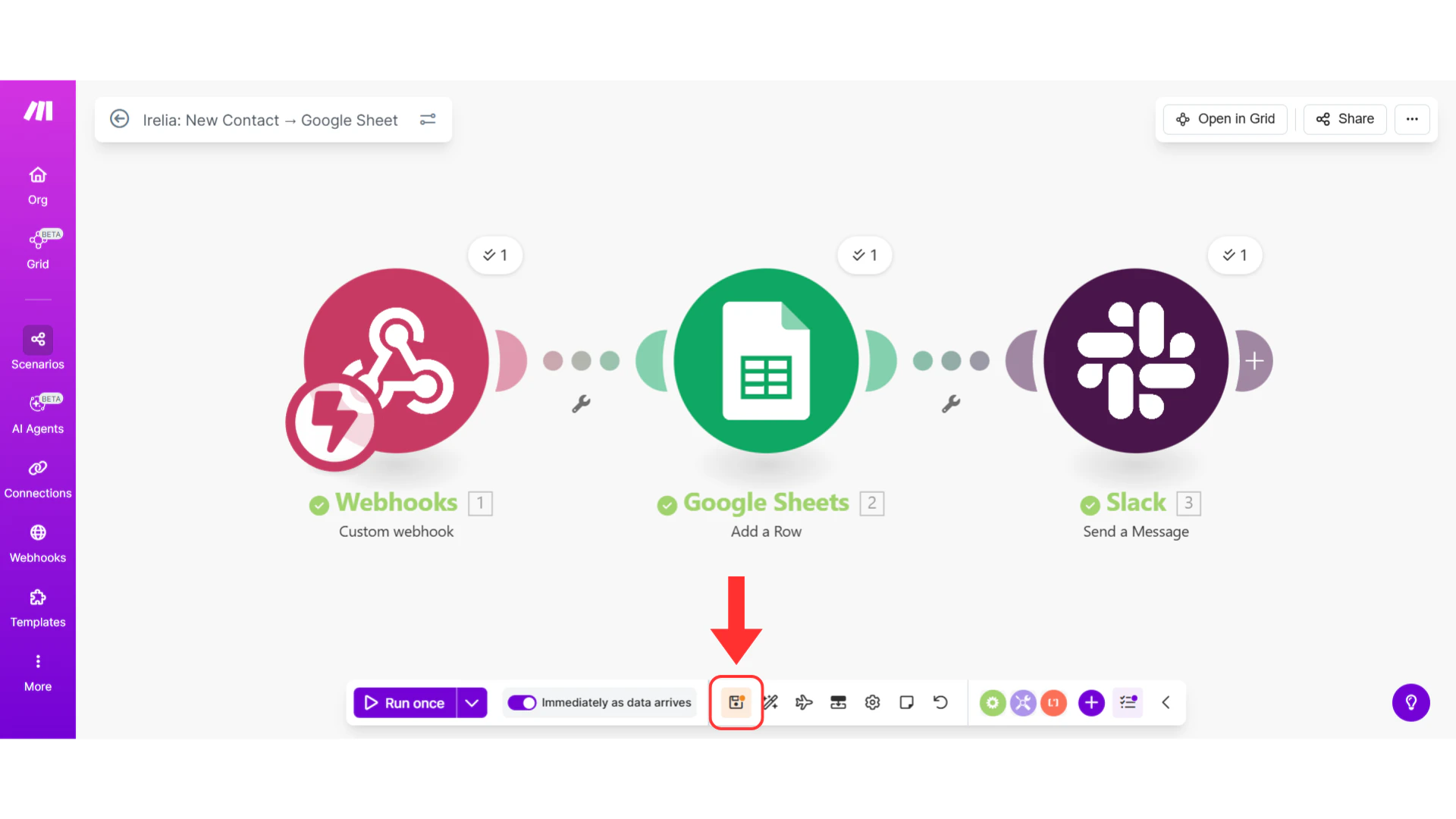 Save icon at bottom of editor