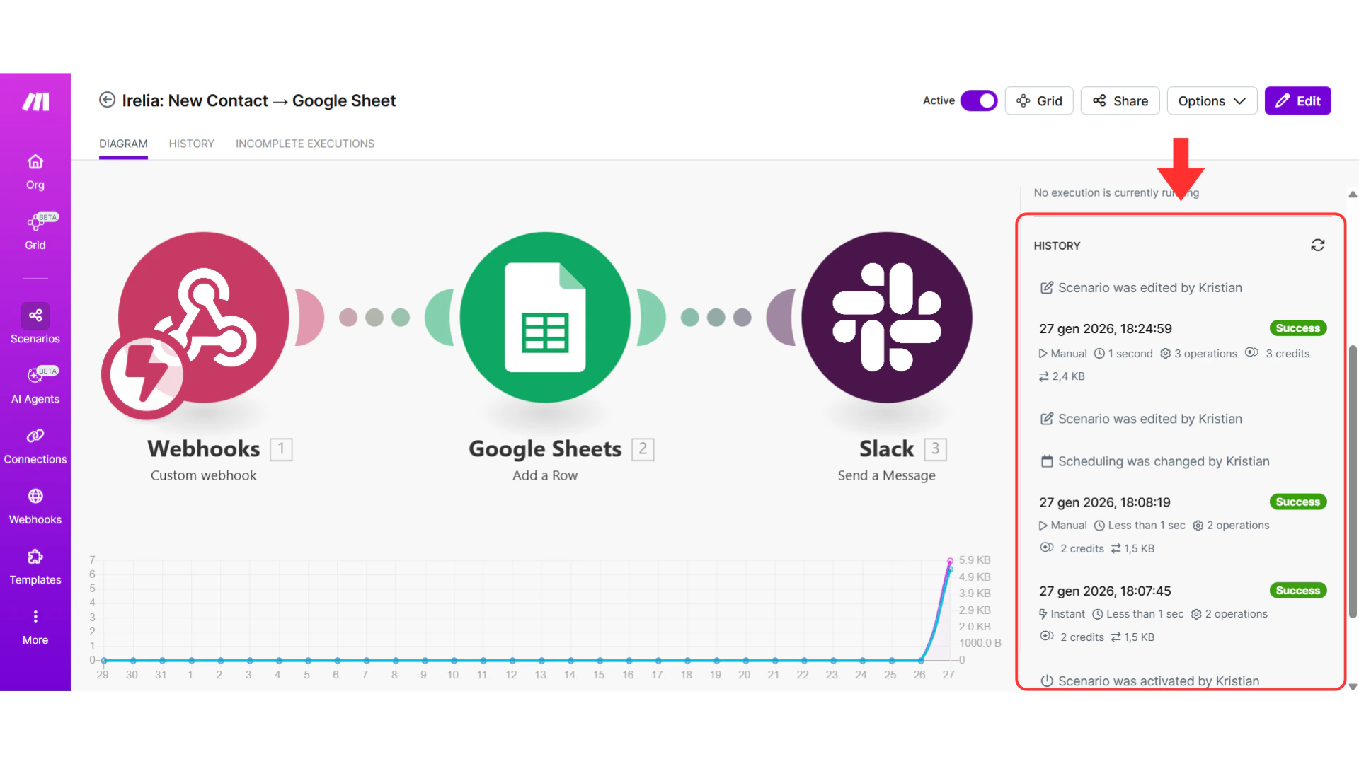Scenario History page with successful runs