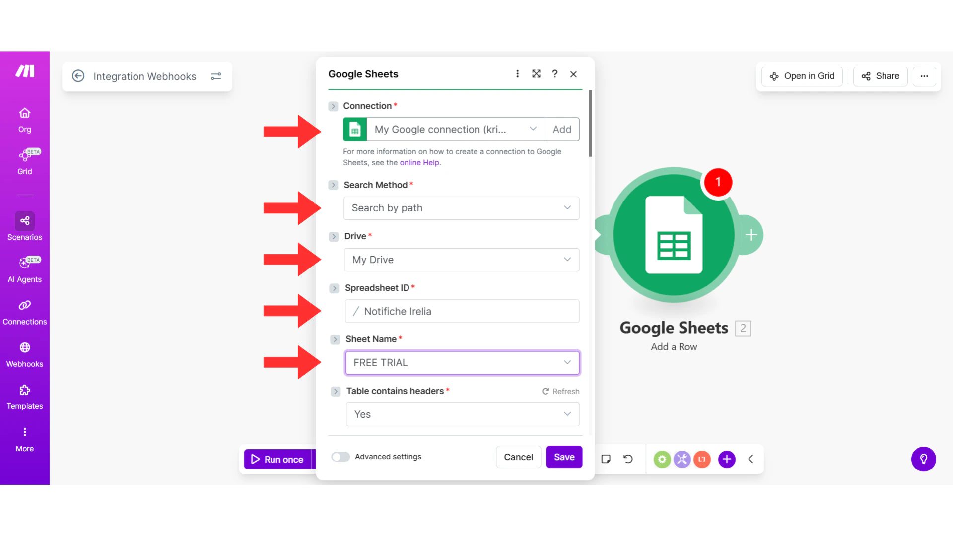 Spreadsheet selection dropdowns