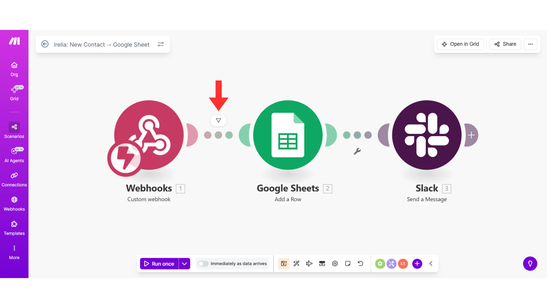 Filter funnel icon between modules