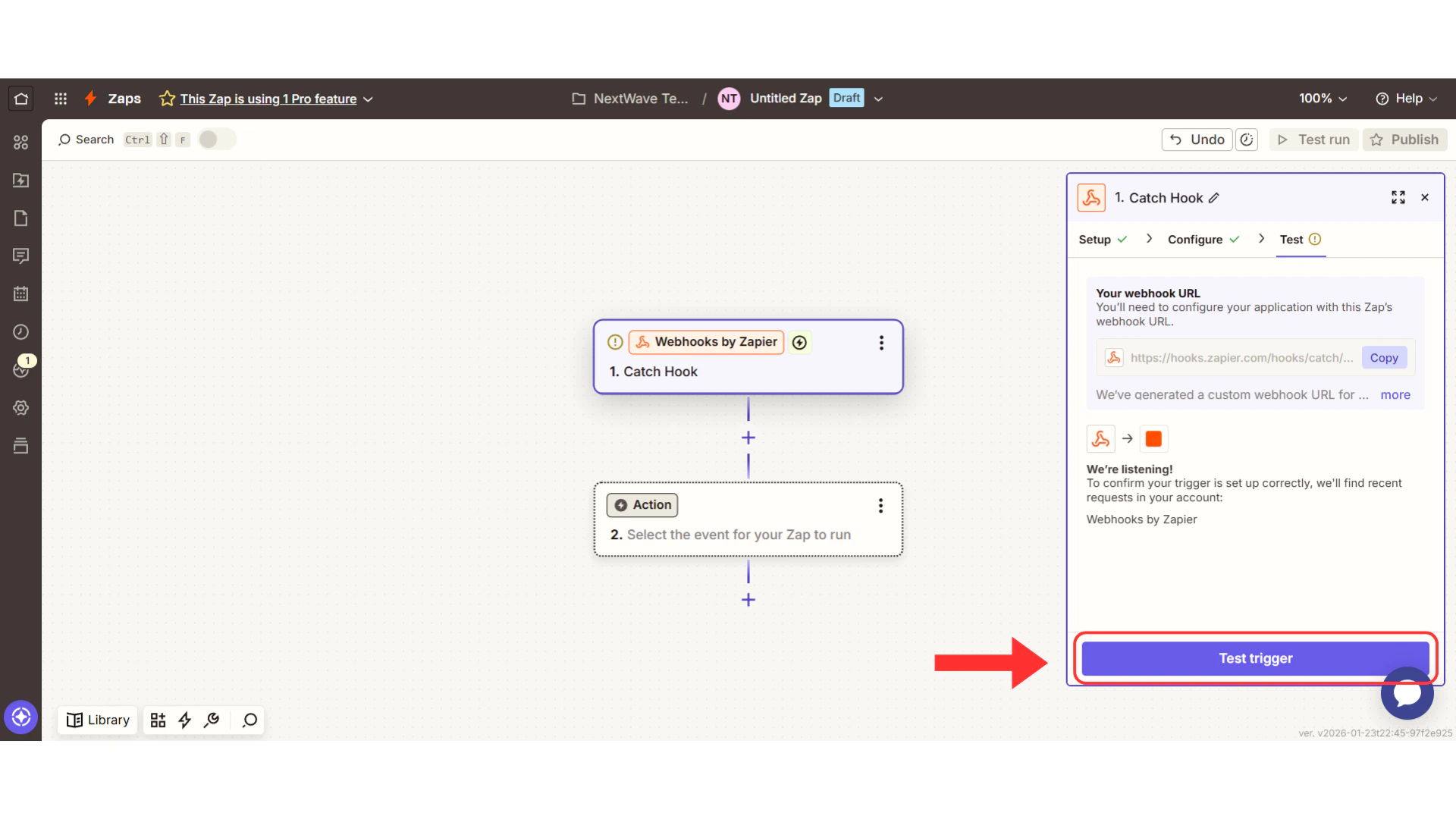 Test trigger button in Zapier