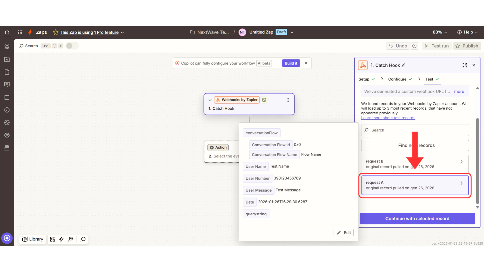 Data sample selection in Zapier