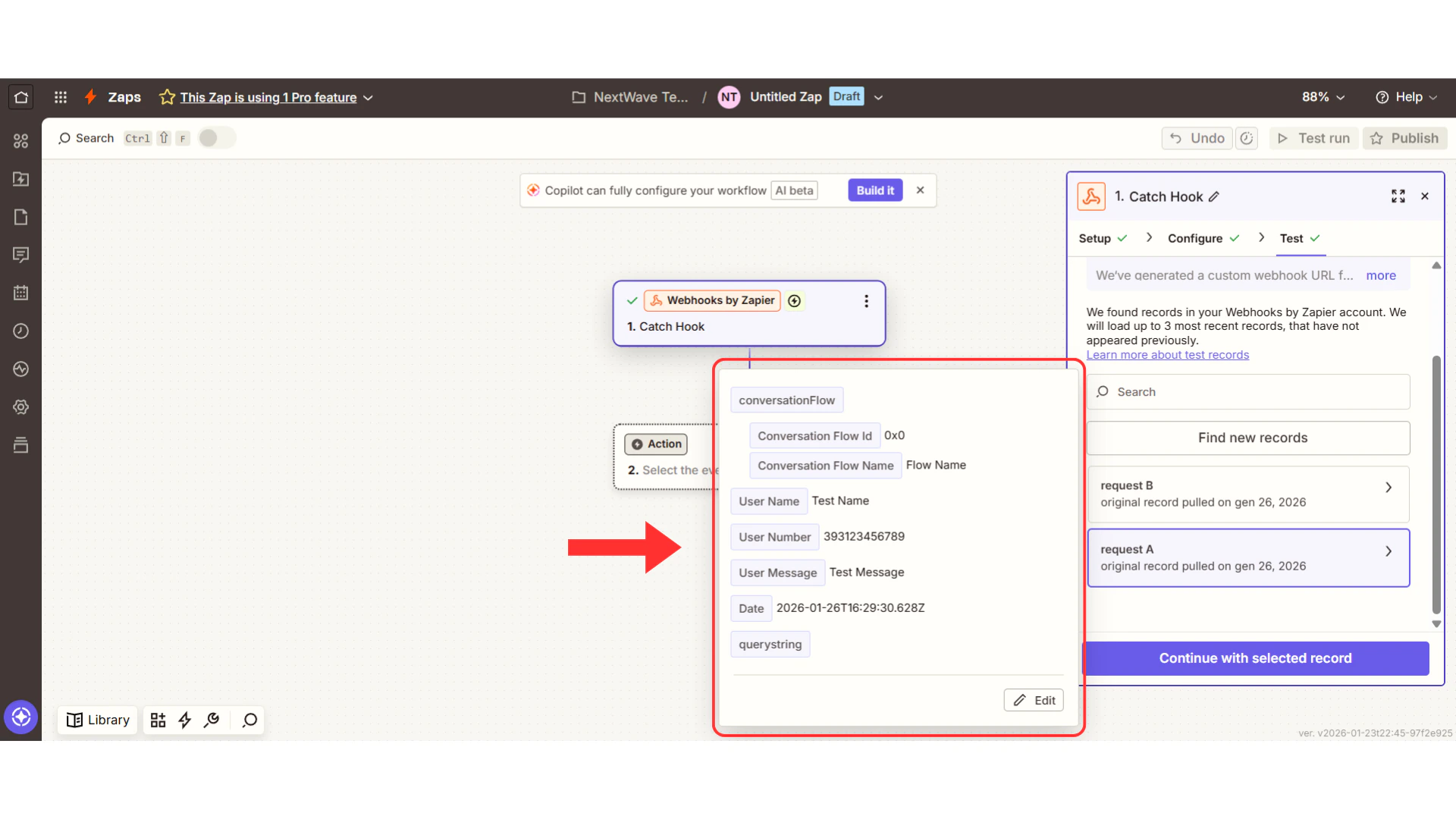 Zapier webhook data view