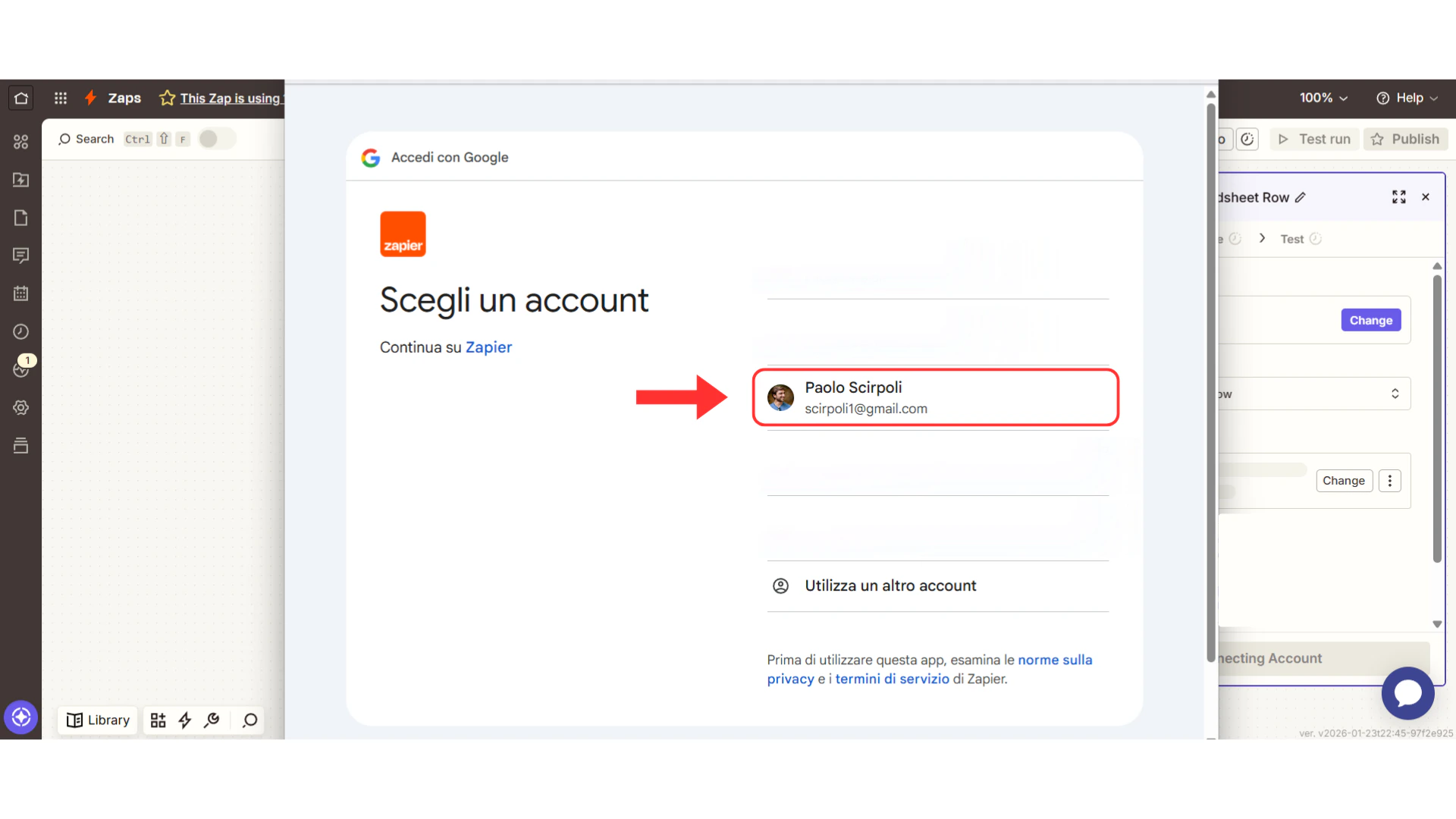 Google authentication dialog