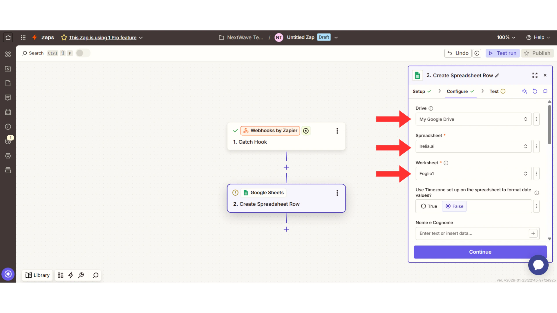 Spreadsheet and worksheet selection dropdowns