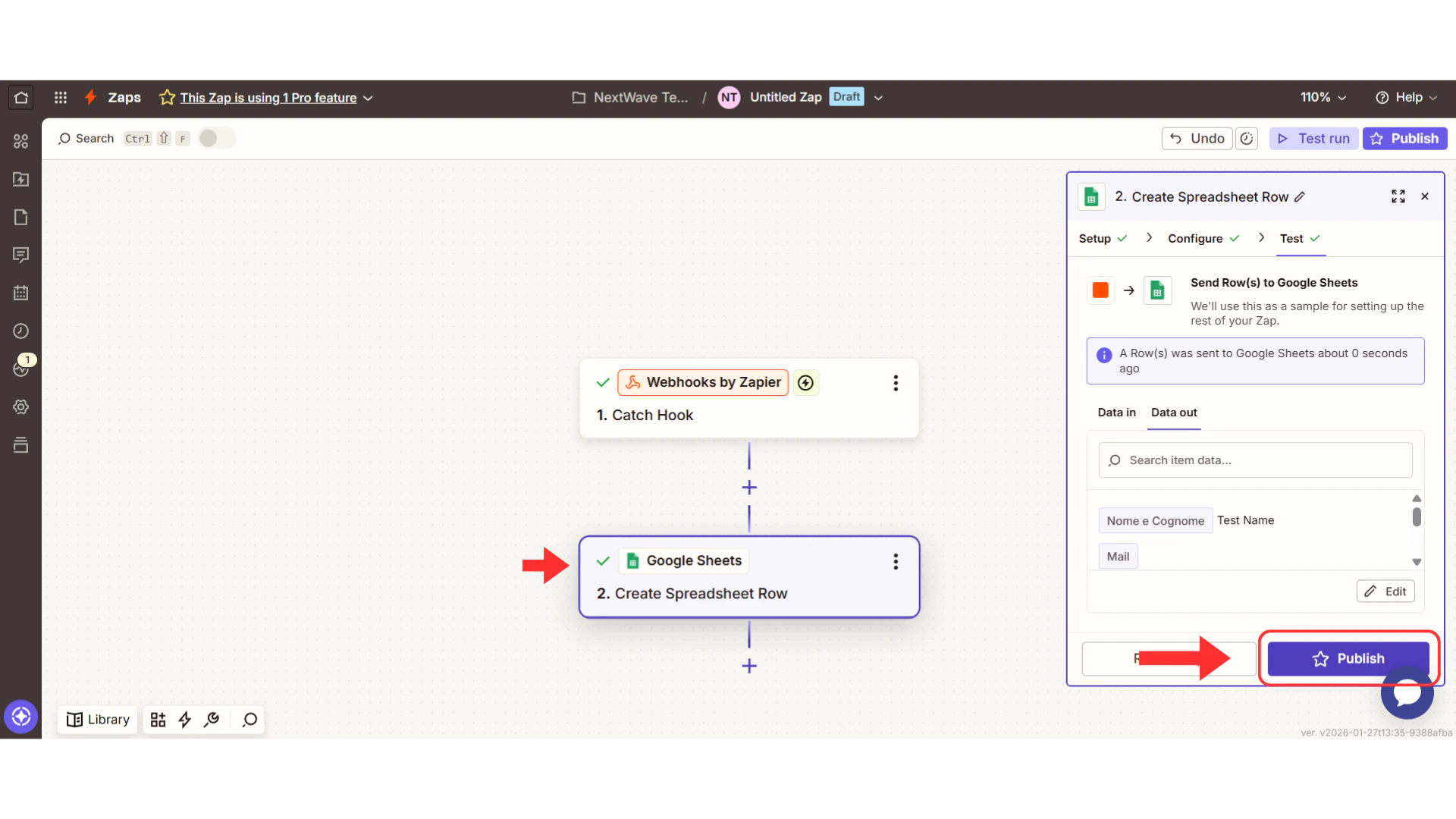 Green success message in Zapier