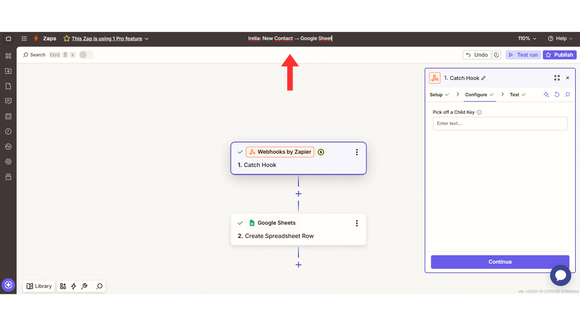 Zap name being edited