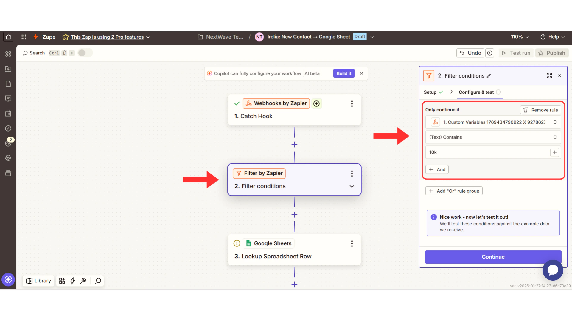 Zapier filter setup interface