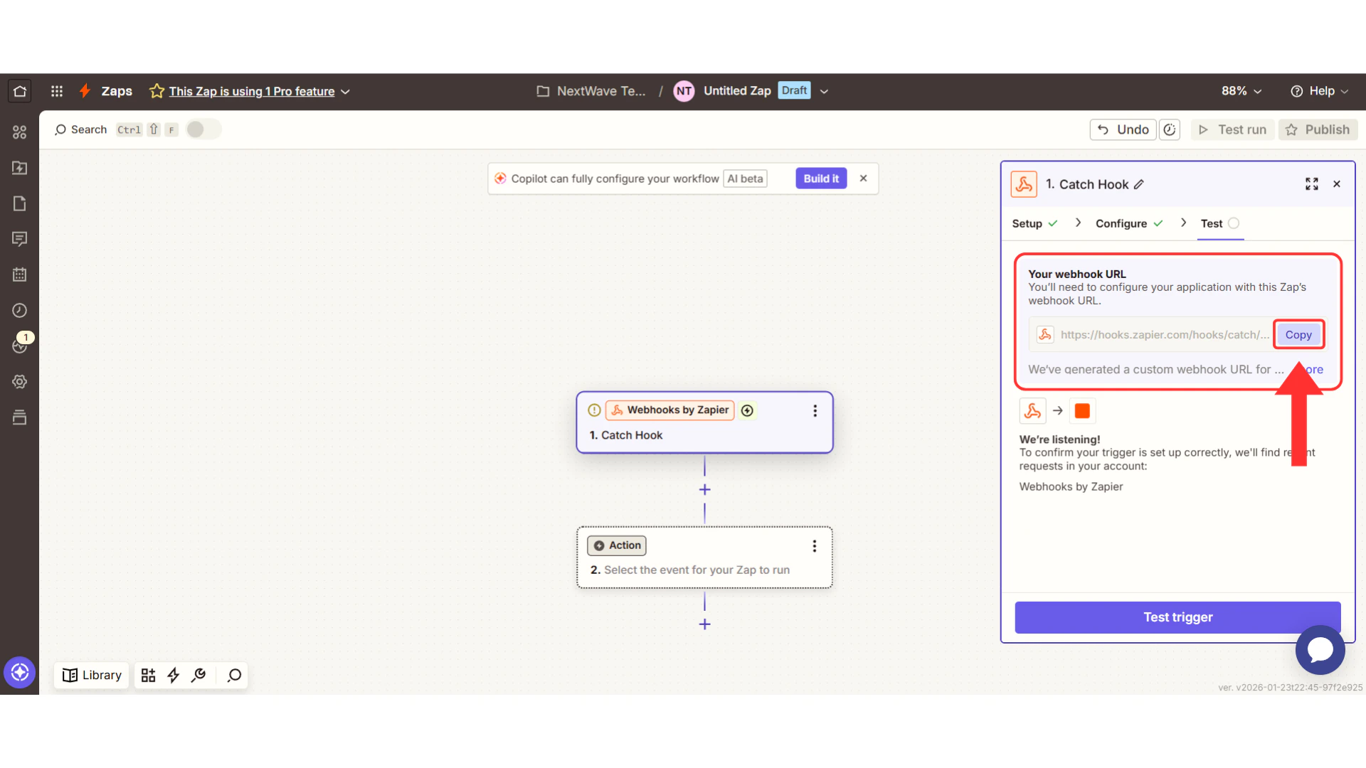 Webhook URL field with Copy button