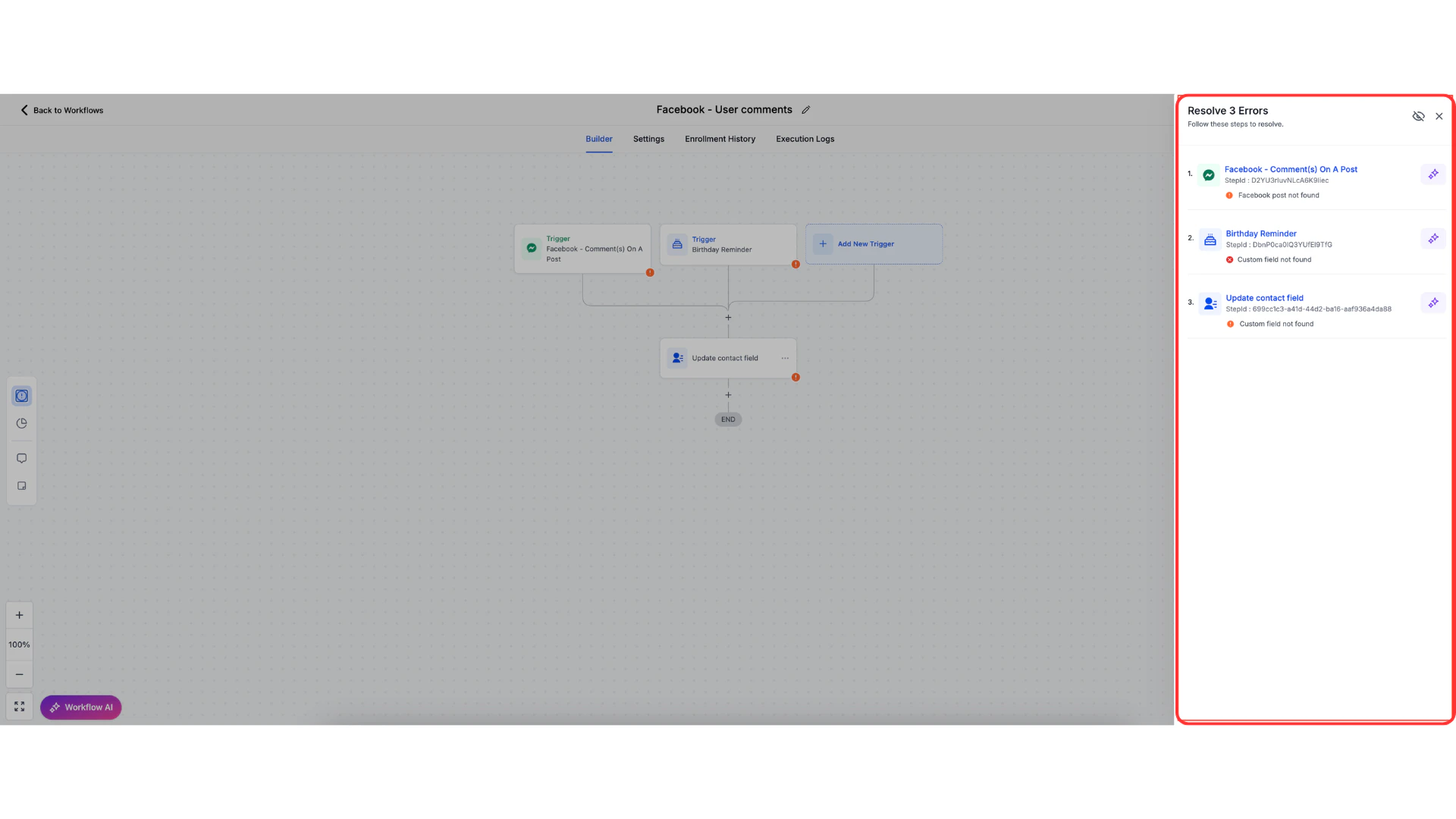 GHL error log example with key information highlighted