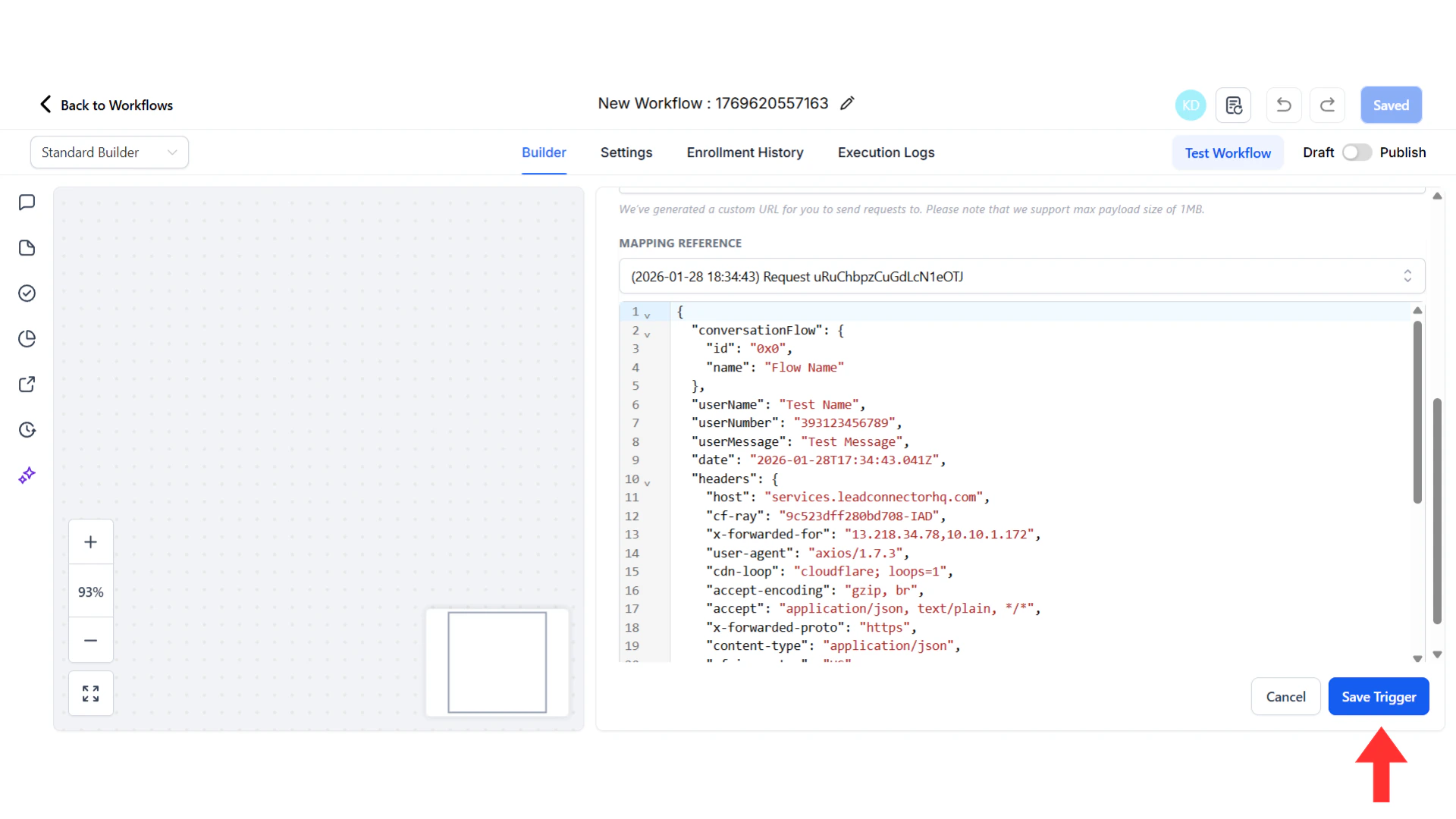 Save Trigger button being clicked