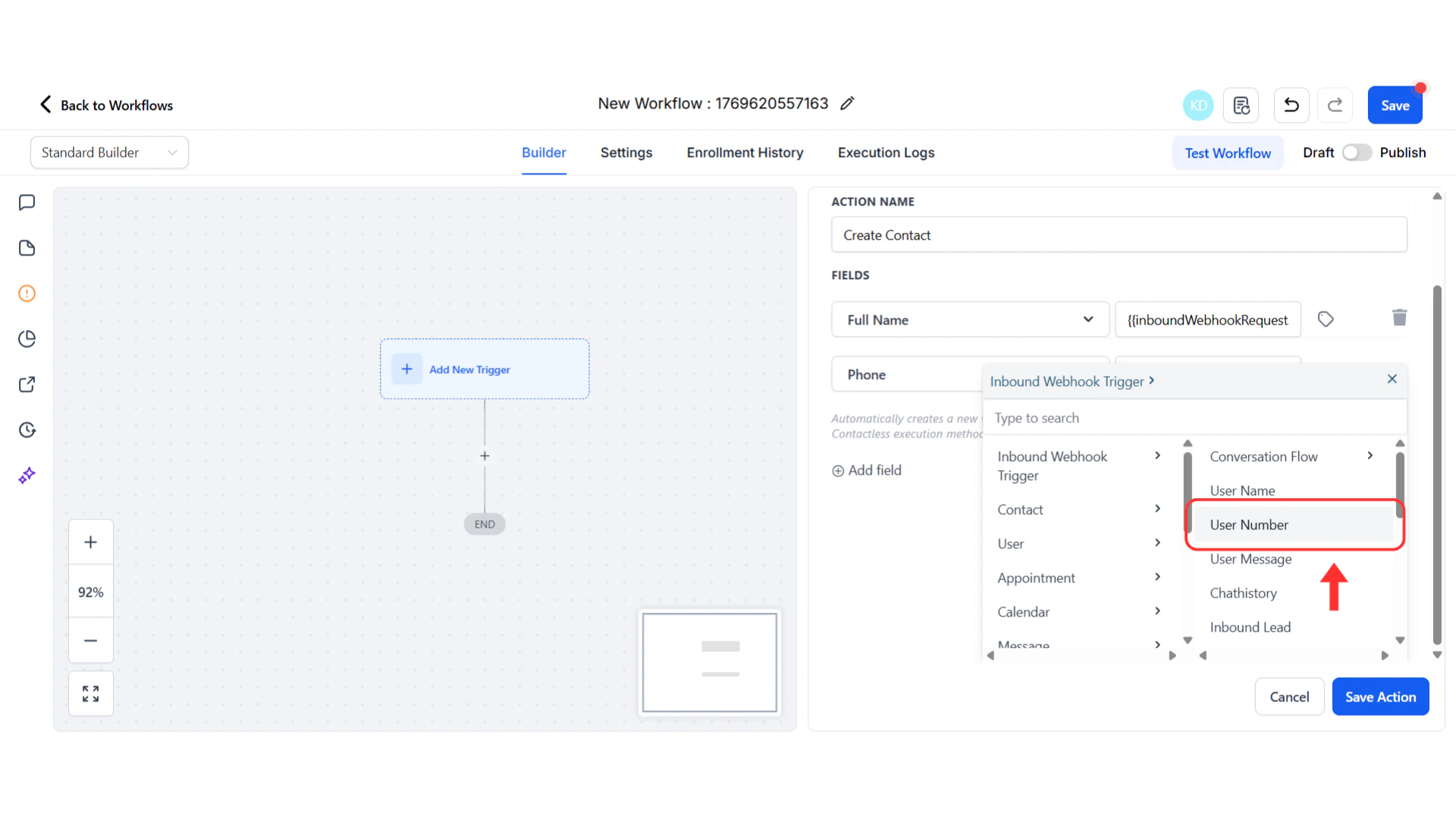 Field mapping interface with custom variable picker