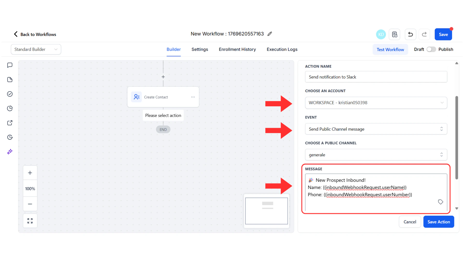 Slack message composition with webhook fields