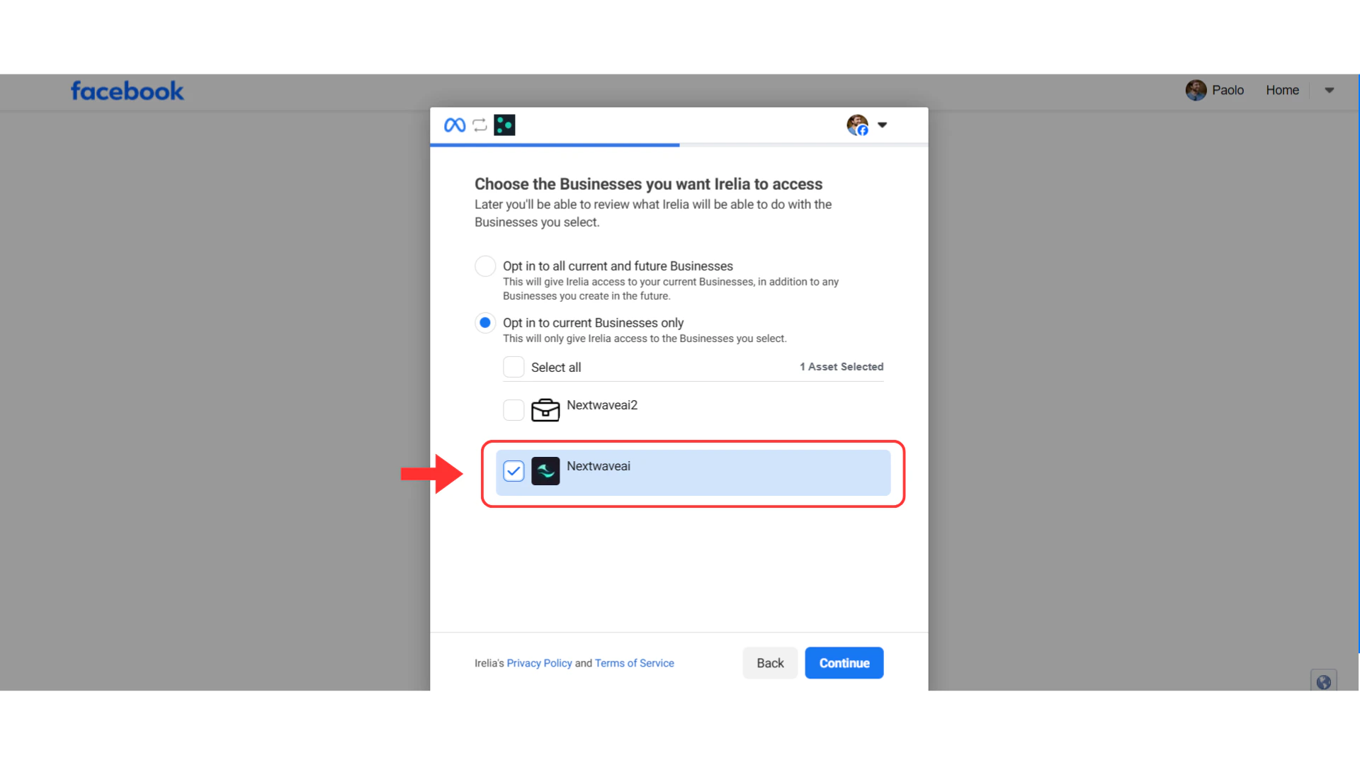Business Manager selection screen