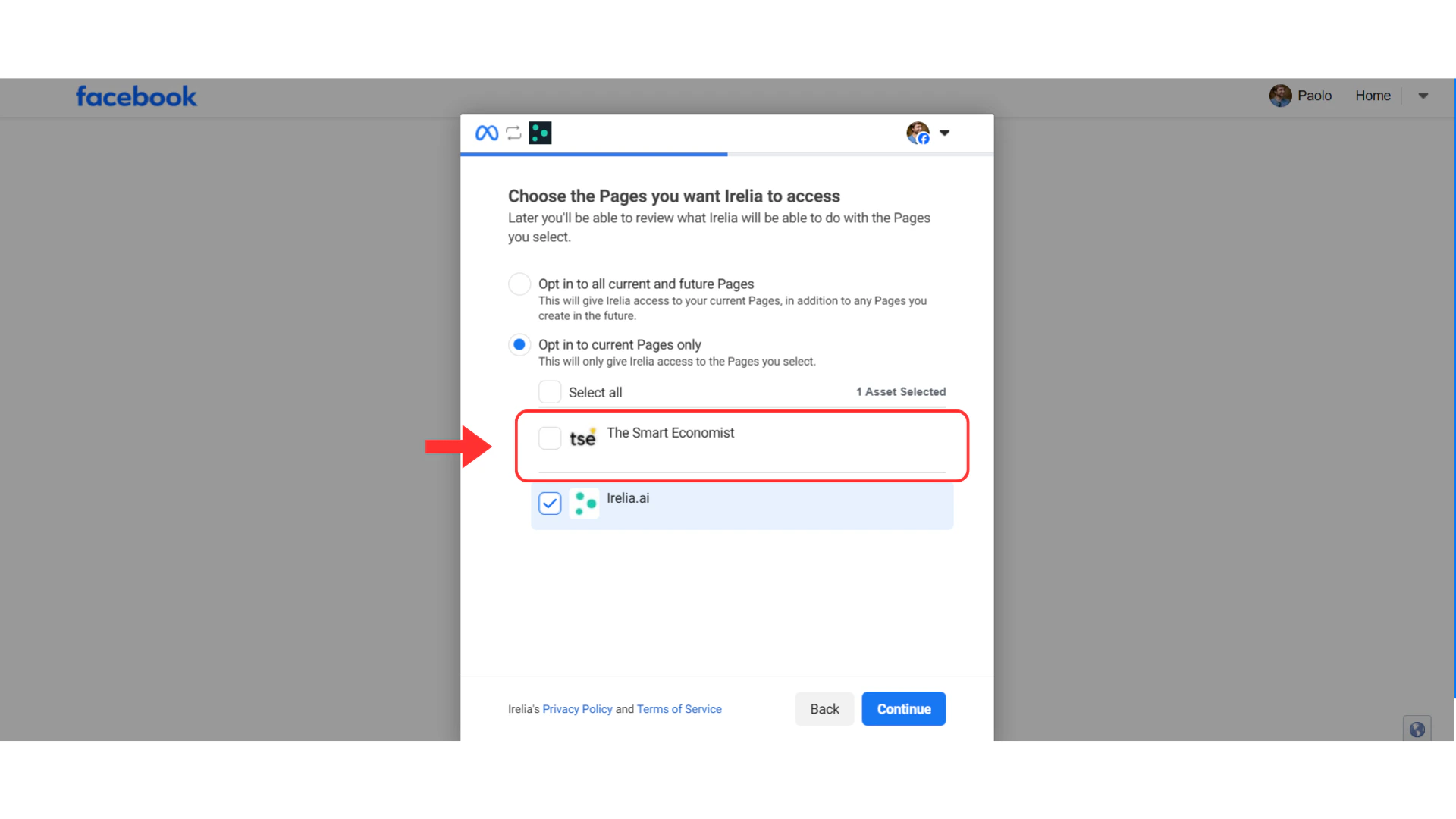 Page selection with previous and new page