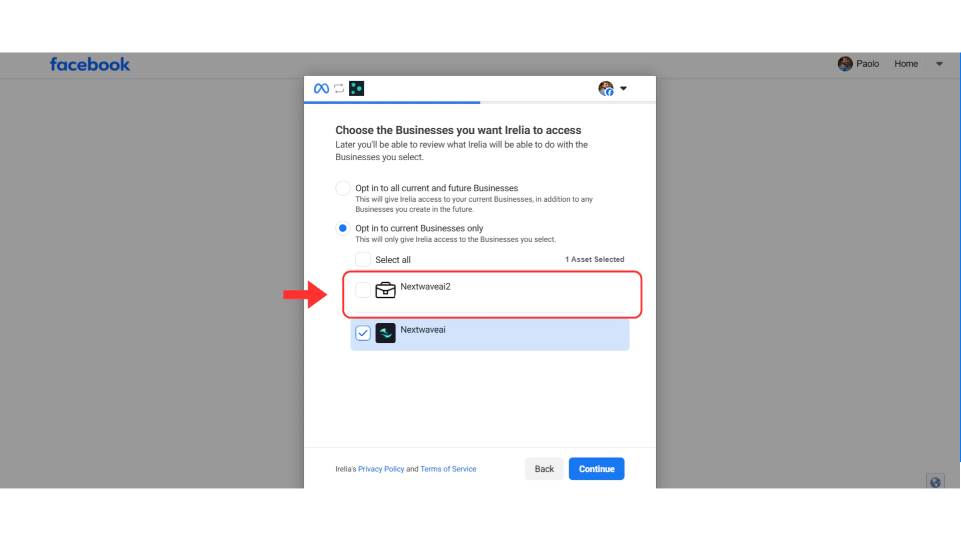 Business Manager selection with previous and new BM