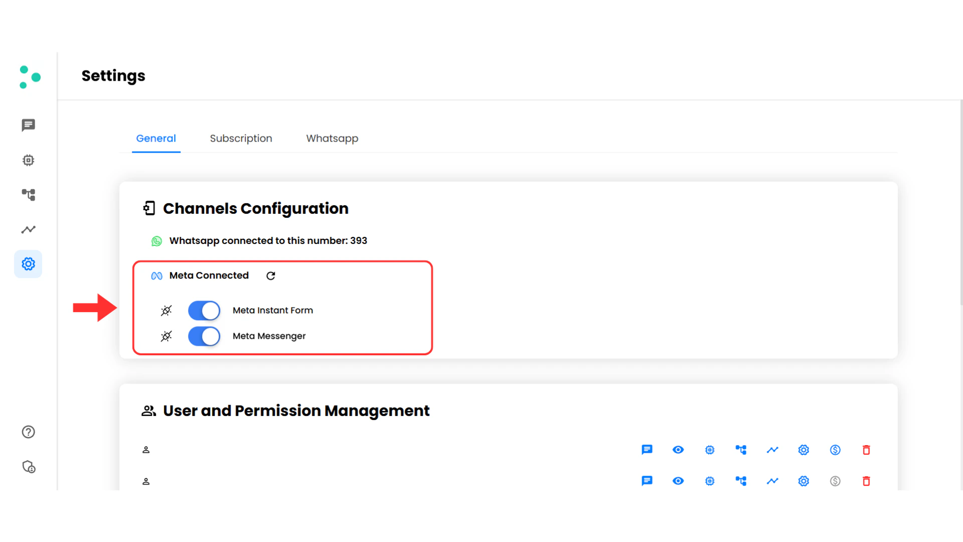 Meta Connected configuration screen