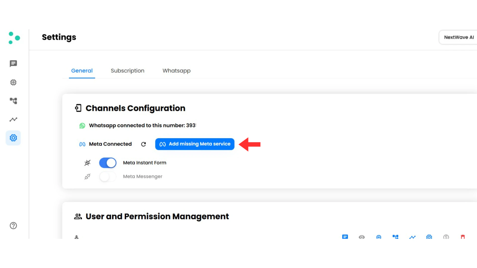 Add missing Meta service button