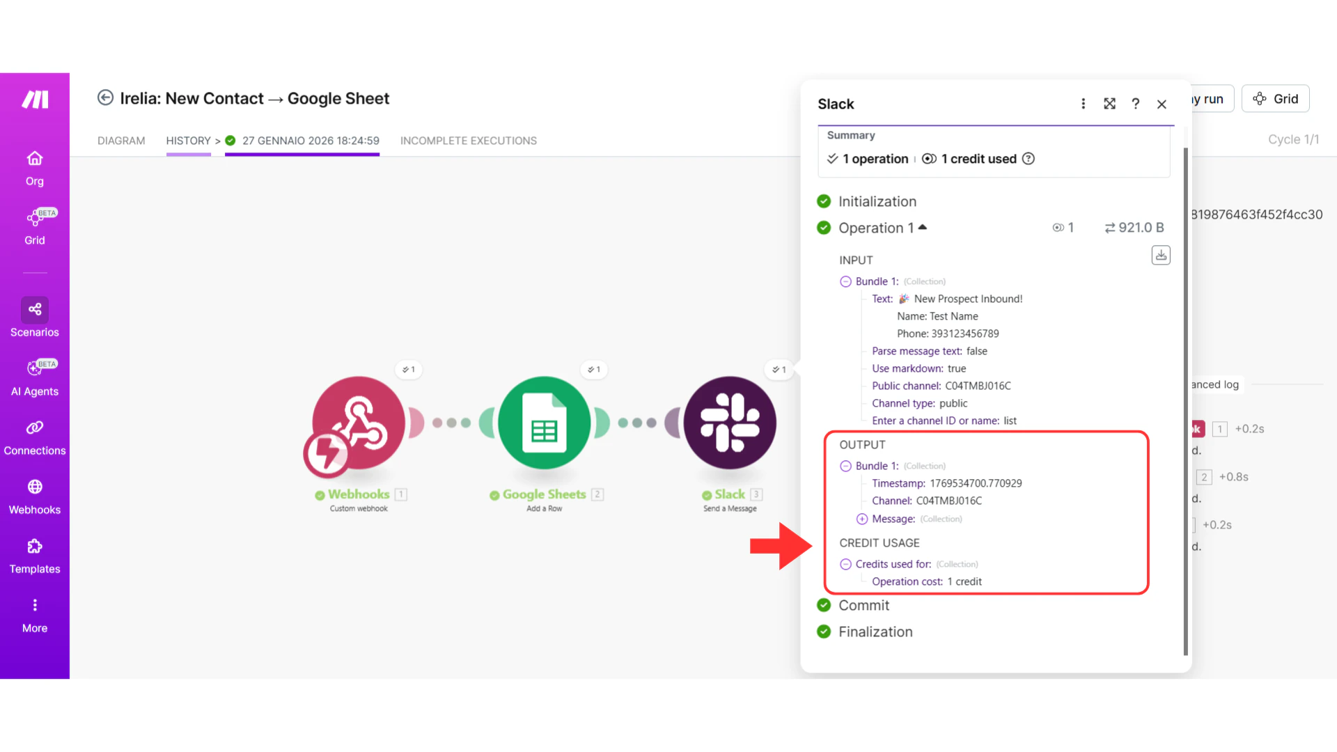 Scenario History details expanded