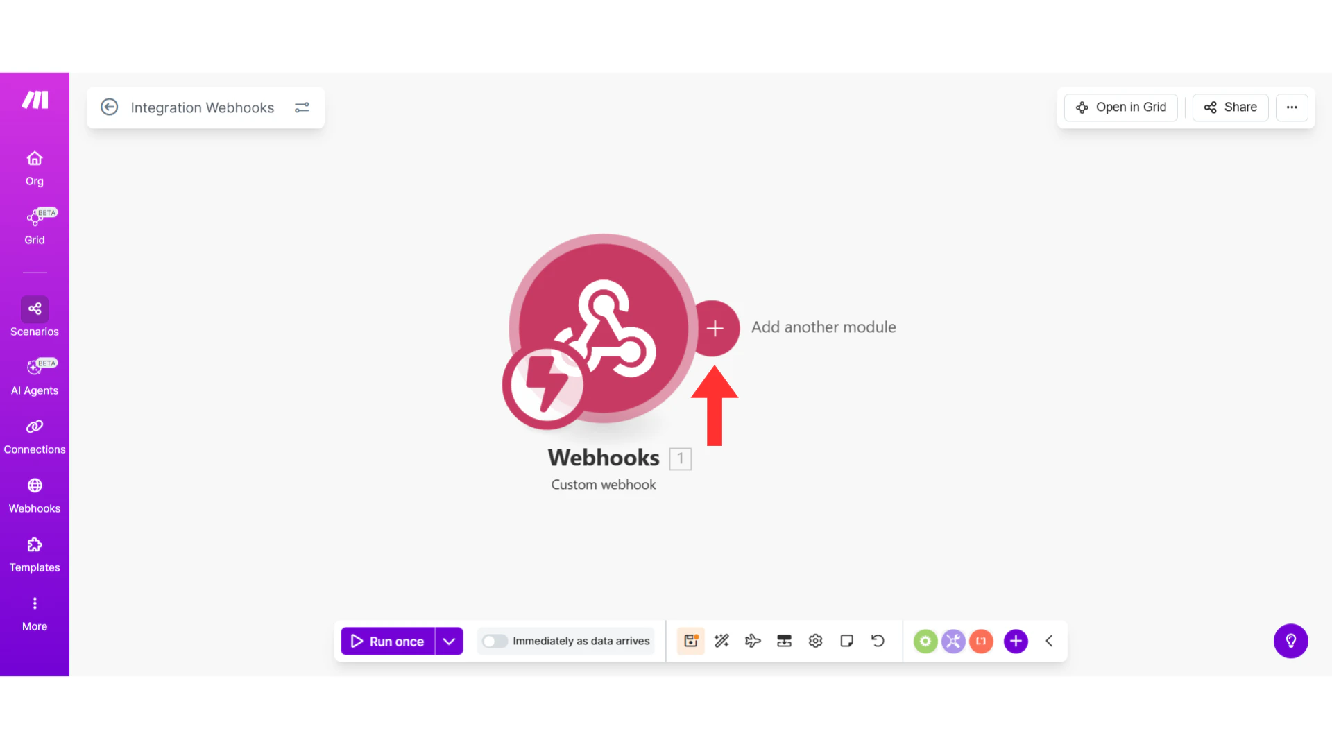 Canvas showing + icon on webhook module