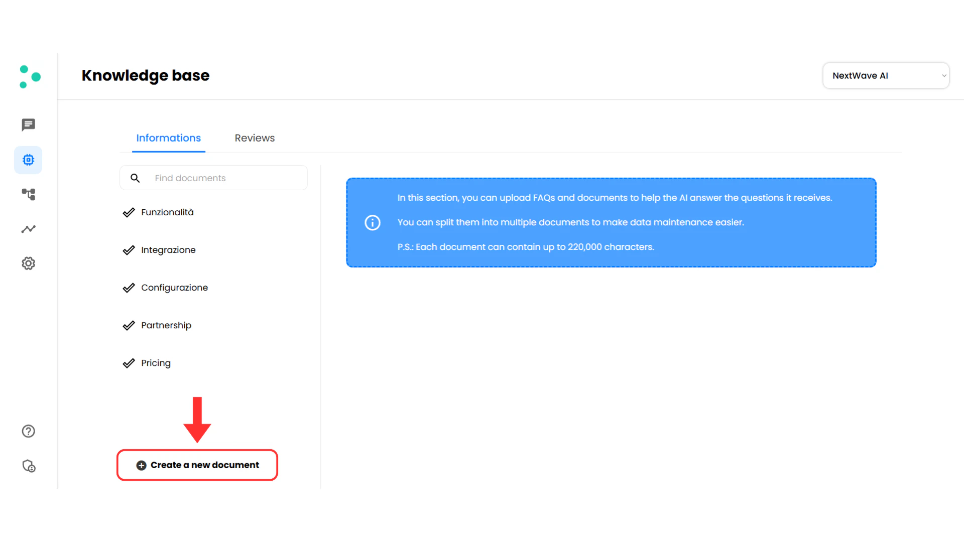 Create a new document button