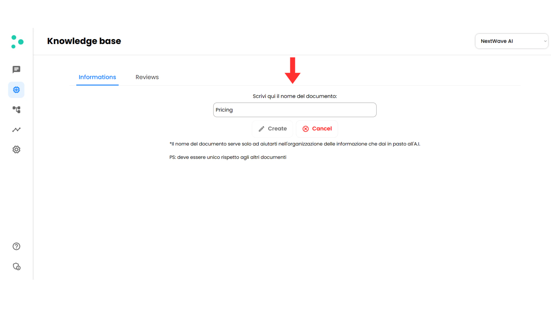 Document name input field